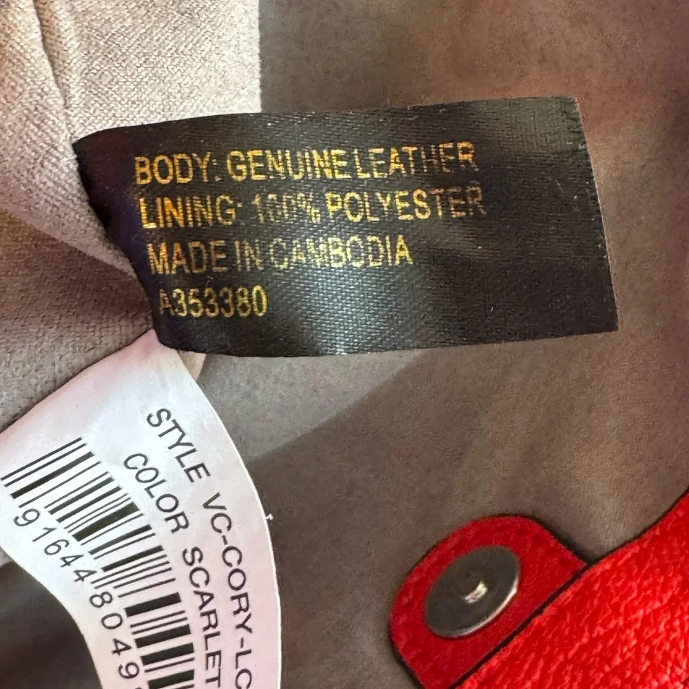 Vince Camuto Crossbody Bag Purse Scarlet Red 100% Genuine Leather Pockets Galore - Picture 12 of 13